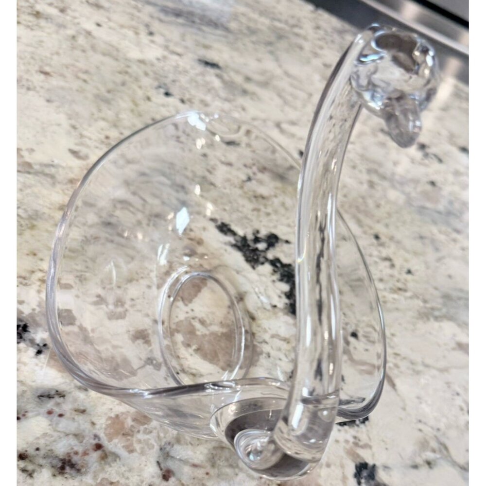 Vtg 1950s Duncan & Miller Clear Glass Swan Bowl Dish Lg Retro Centerpiece Read
